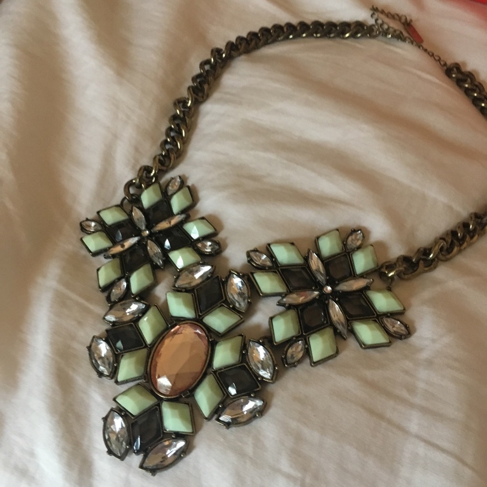 Green and peach-toned statement necklace